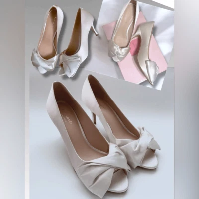 KATE SPADE NEW YORK Crawford Peep Toe Pump Blanco Marfil Satinado Zapatos de Noche 6.5 Foto 1 de 4