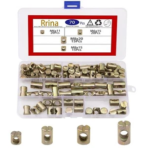 70Pcs Metric M6 M8 Barrel Cross Dowel Slotted Nuts for Furniture Beds Chairs ... - Picture 1 of 3