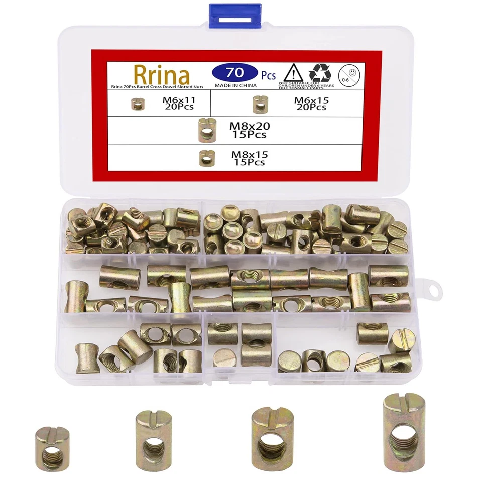 Tuercas ranuradas de pasador cruzado de barril métrico M6 M8 70 piezas para muebles camas sillas... Foto 1 de 3