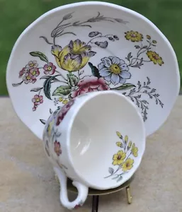 Spode GAINSBOROUGH Cup & Saucer scalloped floral transferware Marlborough shape - Picture 1 of 6