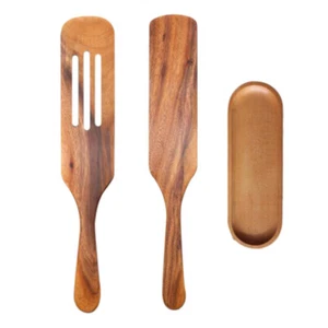 Long-handled Spatula Set Kitchen Utensils Gadgets Wooden Slotted Turner - Picture 1 of 12