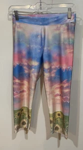 Justice Girl’s Multi-Colored Sky Scene w/ Sunflowers Cropped Leggings Size 16 - Picture 1 of 9