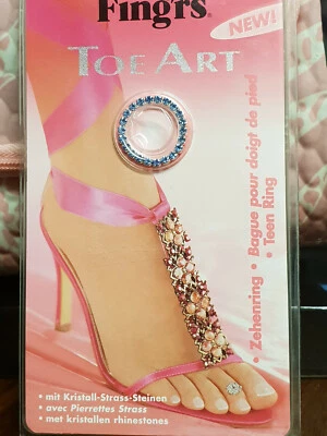 Zehnring mit Kristall-Strass-Steinen Blau Nickel frei Finger´s Perlen OVP   - Bild 1 von 3