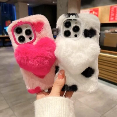 For Nokia C12 C22 C32 G11 G21 G22 3D Love Bunny Fur Plush Fluffy Soft Phone Case — 第 1/4 张图片