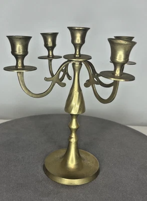 Vintage Solid Brass 5 Candle 4 Arm Hosley Candelabra Candle Holder 9” Tall - Image 1 of 4