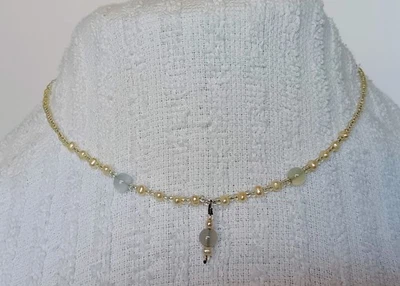 Ожерелье ошейник ручной работы из чистого серебра с лунным камнем жемчугом и семенами 15 дюймов - Изображение 1 из 4