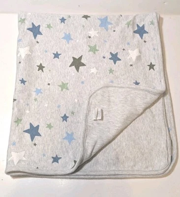 Gymboree Baby Blanket Stars Reversible Gray Jersey Knit 100% Cotton - Image 1 of 4