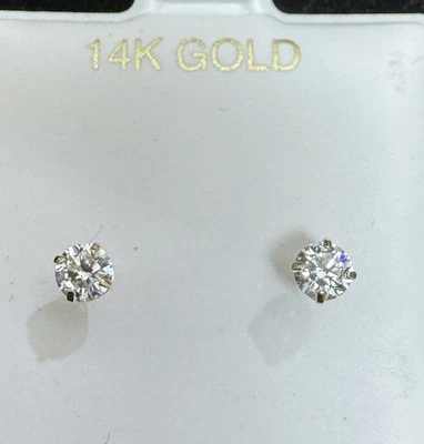 Real 14K Yellow Gold Synthetic Stone STUD EARRINGS (Screw Backs) 4MM - Image 1 of 4