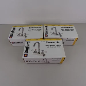 3 Binford Commercial Deck Mount Faucet with Gooseneck Spout Chrome Dual Handle - Picture 1 of 5