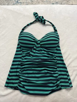 Top de natación halter verde grande con rayas azules Merona para mujer E73 Foto 1 de 4