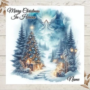 Personalised Christmas in HEAVEN Angel CHRISTMAS Greetings Card ANY NAME (S) - Picture 1 of 2