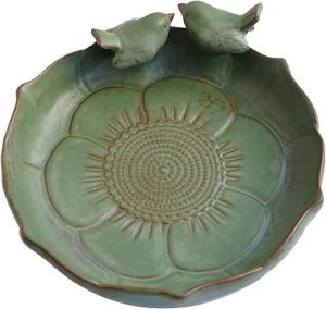 Light Green Ceramic Wild Bird Bath Bowl or Feeder for Outdoor Garden, Bowl On... - Picture 1 of 12