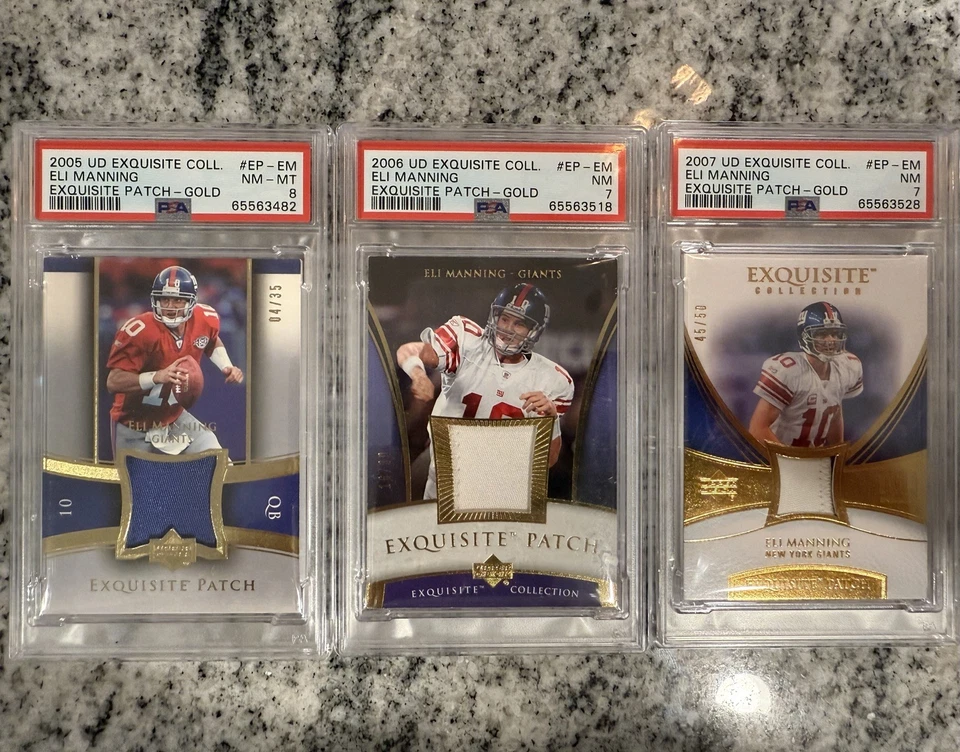 2005 2006 2007 Upper Deck Exquisite collection patch ELI MANNING GOLD Lot PSA - Image 1 of 4
