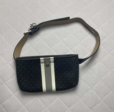 Michael Kors Belt Bag Womens Small MK Monogram Stripe Adjustable Waist Purse - Image 1 of 4