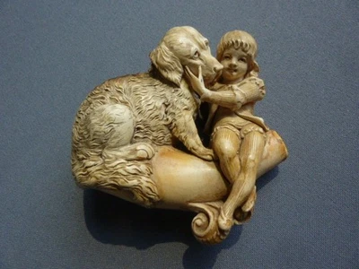 PIPE ANCIENNE EN ÉCUME DE MER SCULPTÉE ENFANT ET SON CHIEN - Photo 1/4