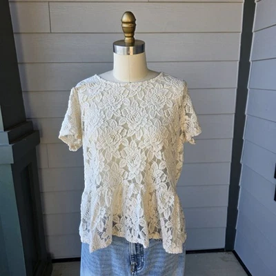 Cato слоновой кости цветочный кружева пеплум коротким рукавом Топ размер XL назад молнии романтический богемное - Изображение 1 из 4