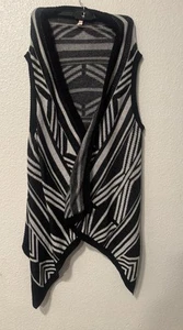 Cardigan Catherine’s donna XL nero bianco aperto davanti geometrico drappeggiato senza maniche - Foto 1 di 6