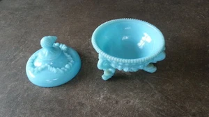 alte Süßbox Milchschale Glas blau Schüssel Opalin Vintage gepresst Art Deco - Bild 1 von 1