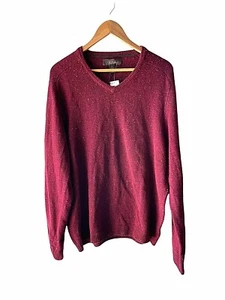Tasso Elba Size XL Lambswool Blend Red Speckled Tweed V Neck Elbow Patch Sweater - Picture 1 of 5