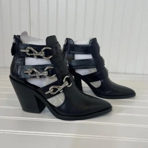 NWT Rebecca Minkoff Black Leather Seavie Cutout Clip Boot Sandal Heels 9.5 - Picture 1 of 1
