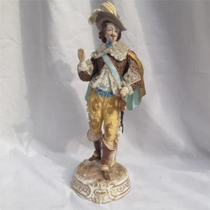 Antica figura di cavaliere in porcellana francese Bourdois & Bloch dipinta a mano - Foto 1 di 8