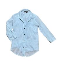 Elizabeth & James Linen Blend Shirt M Back Button Detail Long Sleeve Blue Adjust