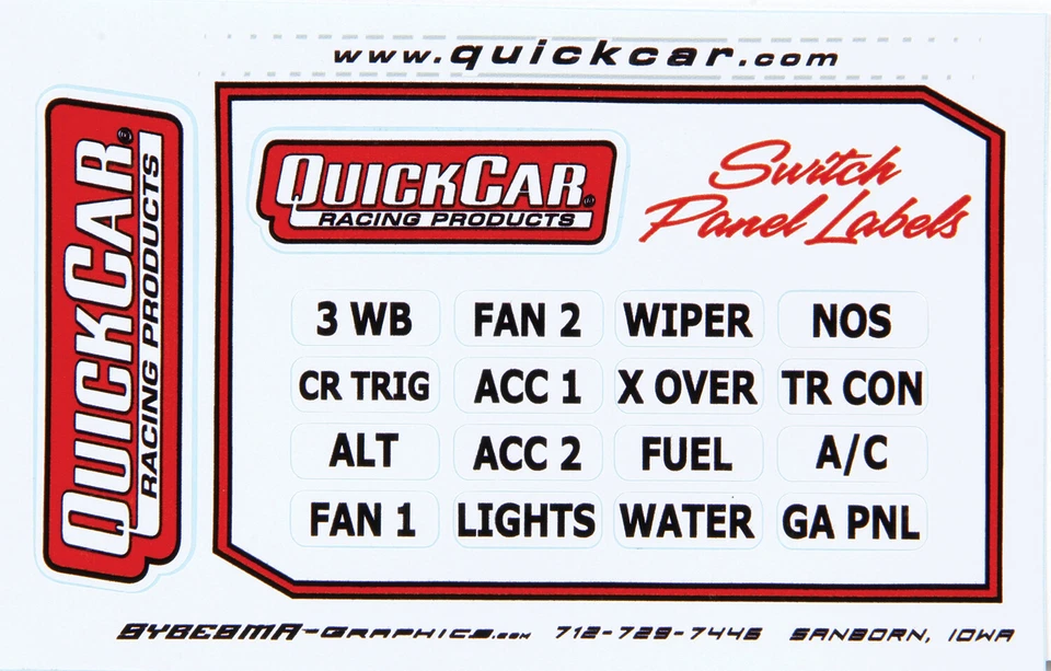 Panel de interruptor de pegatina de información Quickcar 50-004 para panel de interruptor Quickcar Foto 1 de 1