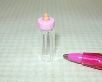 DOLLS HOUSE MALL Miniature 1:6 BARBIE Clear Plastic Baby Bottle w/PINK Cap (1" Tall): DOLLHOUSE