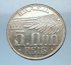 1936 BRAZIL Alberto Santos Dumont AVIATION Antique Silver 5000 Reis Coin i72450