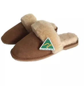 Australian Ugg Sheepskin Scuffs Ladies Double Face Slippers Winter Women Scuffs - Picture 1 of 6