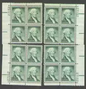 US. 1031. 1c. George Washington. 4 Matched Position PB4 #27152. MNH. 1956 - Picture 1 of 2