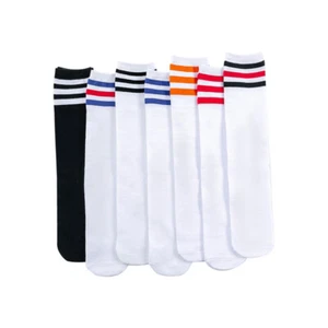 2 Pairs Girls Football Basketball Baseball Soft Sport Knee THigh Striped Socks - Picture 1 of 22