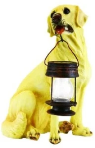 1-Pc Outdoor Garden Yard Landscape Yellow Labrador Dog With Lantern Solar Light - Picture 1 of 5
