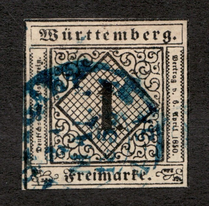 1851-52 German Wurttemberg Sc# 1 Numeral - 1KR - Used Cv$95 - Image 1 of 1