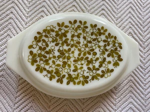 Pyrex Oven Ware Milk Glass Verde Olive Green Divided Casserole Dish Vintage USA - Picture 1 of 8