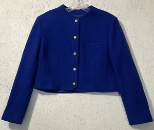 Miss Pendleton Kobaltblau Wolle Blazer Jacke Damen Gr. 12 Goldknöpfe Cropped - Bild 1 von 14