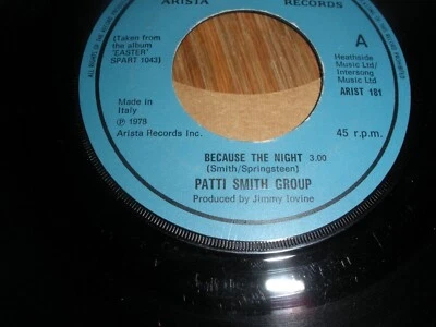 Patti Smith – Because The Night 7” Single 1978 US IMPORT - Image 1 of 2