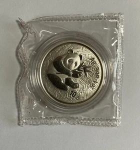 Moneta Panda 2000 Cina argento, 10 Yuan 1 OZ, anello specchiato come nuova sigillata - Foto 1 di 2