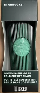 2024 Starbucks WICKED Elphaba Glow In Dark Cold Cup KEYCHAIN Green Pleated NEW - Picture 1 of 9