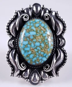 Anello Derrick Gordon Navajo in argento sterling Kingman turchese oro intrecciato   - Foto 1 di 7