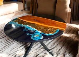 Ocean Round Epoxy Table – Handmade Ocean-Inspired Resin Tabletop - 100% Handmade - Picture 1 of 9