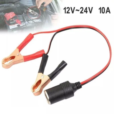 12V 24V Female Car Cigarette Lighter Socket To Battery Alligator Clip Cable US - Image 1 of 4