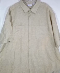 Cafe Luna-Mens Short Sleeve Button Down Shirt-3XL XXXL-khaki Beige-Linen/Cotton - Picture 1 of 7