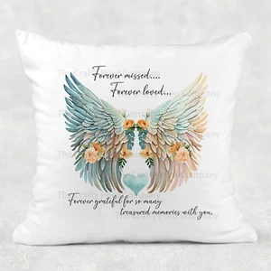 Forever Missed Forever Loved Forever Grateful Memorial Cushion Cover Angel Wings - Picture 1 of 1