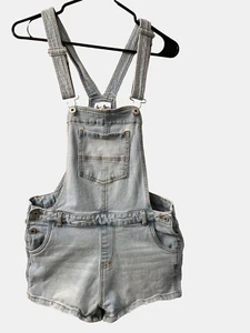 Girls Love Tree Shortalls Bib Shorts Romper Sz L (W29) Blue Mid Rise Light Wash - Picture 1 of 11