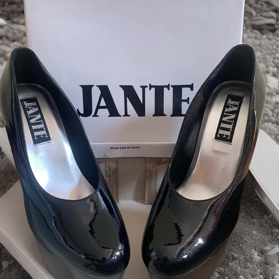 SALTOS STRIPPER DANÇARINO JANTE BLACK PLATFORM STILETTO couro envernizado B1848 tamanho 7 - Imagem 1 de 4