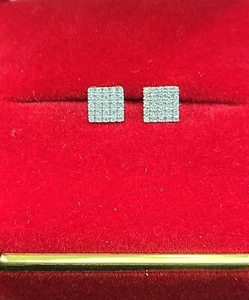 DEAL! 0.15CT NATURAL DIAMOND CLUSTER SQUARE STUDS EARRINGS 10K GOLD 5.35MM - Picture 1 of 8