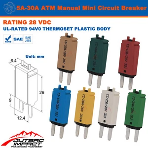 High Quality 5A - 30A ATM MINI CIRCUIT BREAKER BLADE FUSE SINGLE POLE TYPE III - Picture 1 of 15