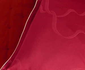 $375 New Yves Delorme Queen Flat Sheet Jacquard Ribbon Swirls Red Sateen France - Picture 1 of 17
