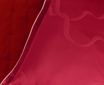 $375 Nuevo Yves Delorme Queen Sábana Plana Jacquard Cinta Remolinos Rojo Satén Francia Foto 1 de 4